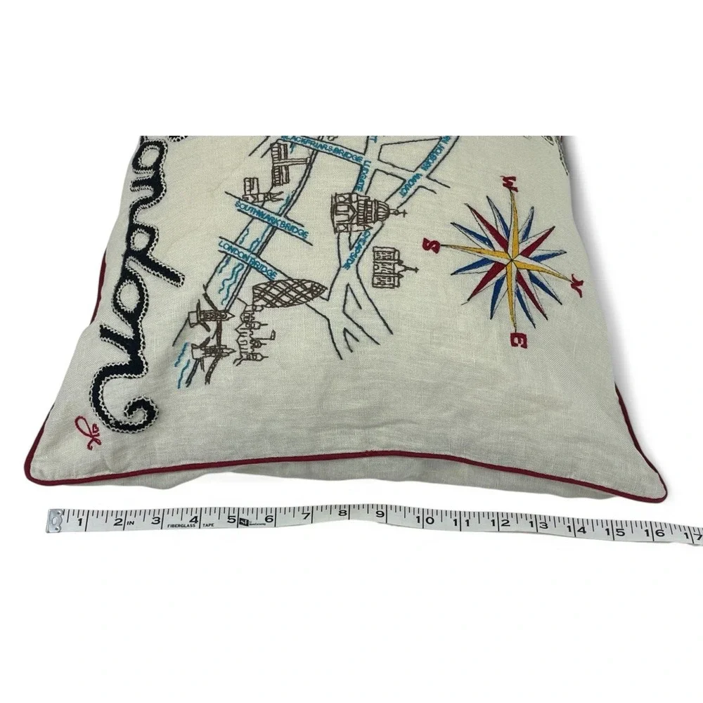 Jan Constantine England Pillow I Love London Embroidered Linen Wool 21x16